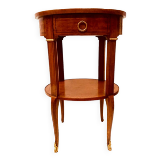 Oval pedestal table in veneer wood and black wood net 20th century