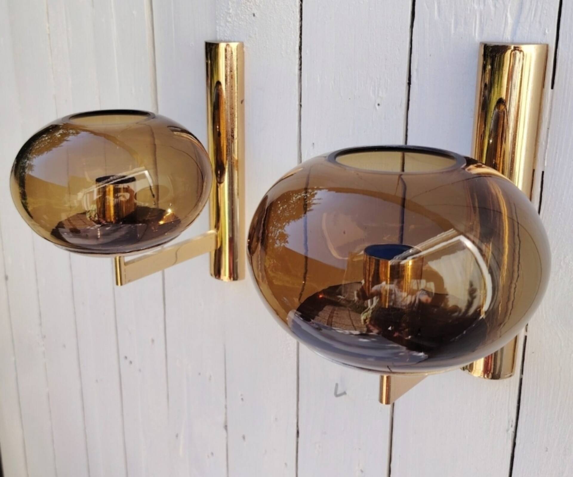 Wall lights (1 pair) brass glass