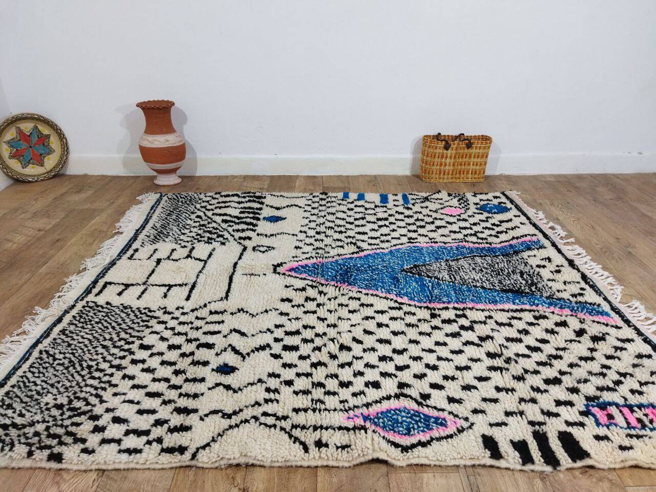 Handmade wool Berber rug 200x188 cm