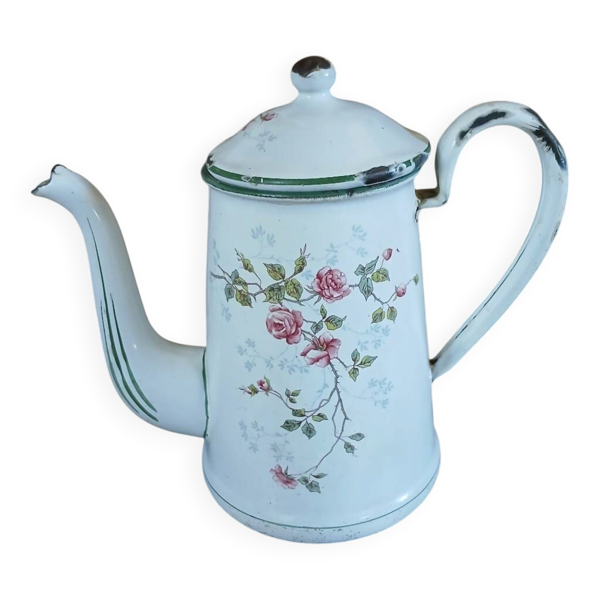 Cafetière/ théière ancienne en tôle émaillée