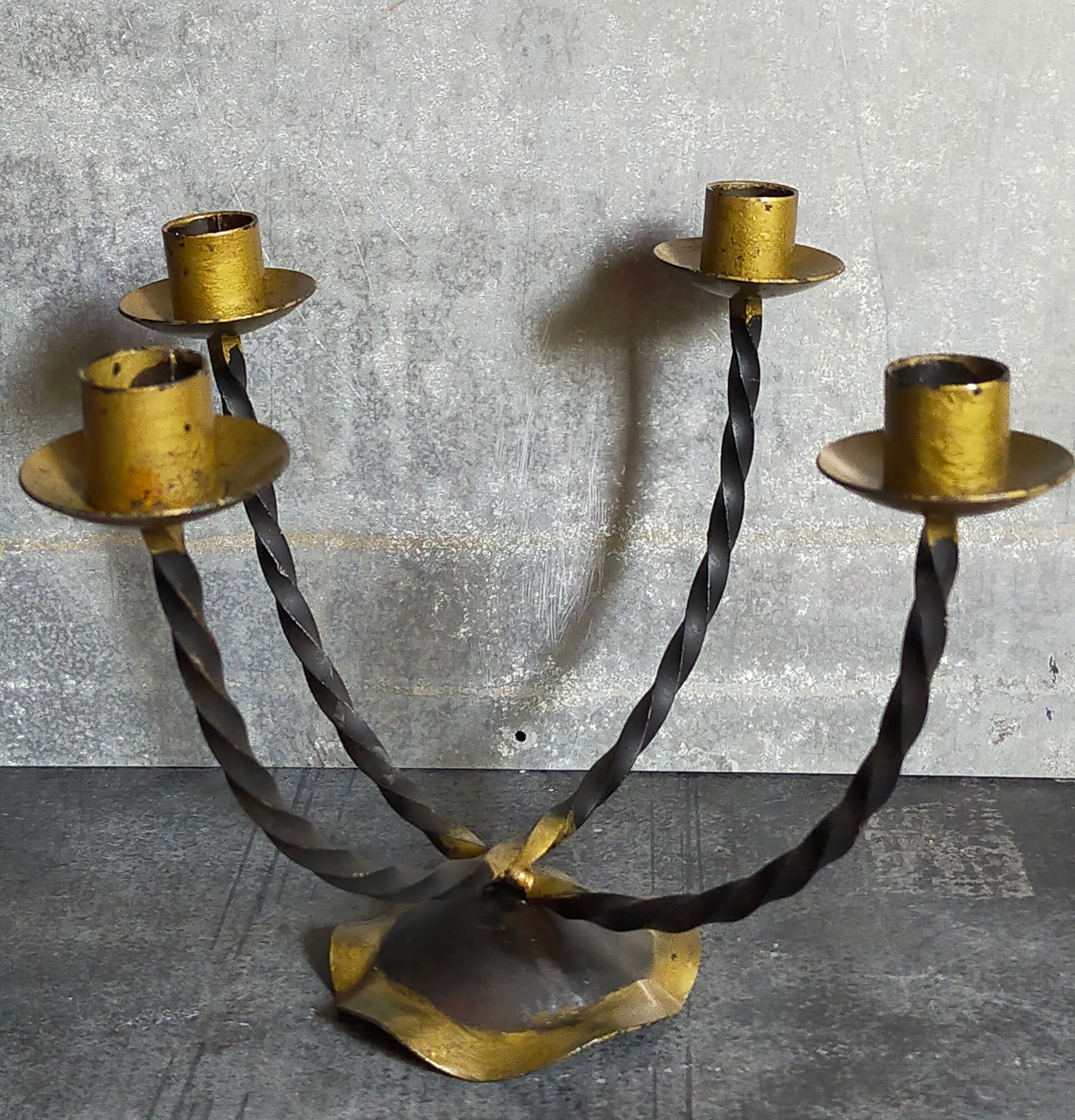 Pair of wrought iron candle holders four arms 50s