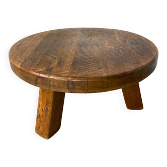 Table basse vintage brutaliste rustique en chêne Wabi-Sabi, France, 1950