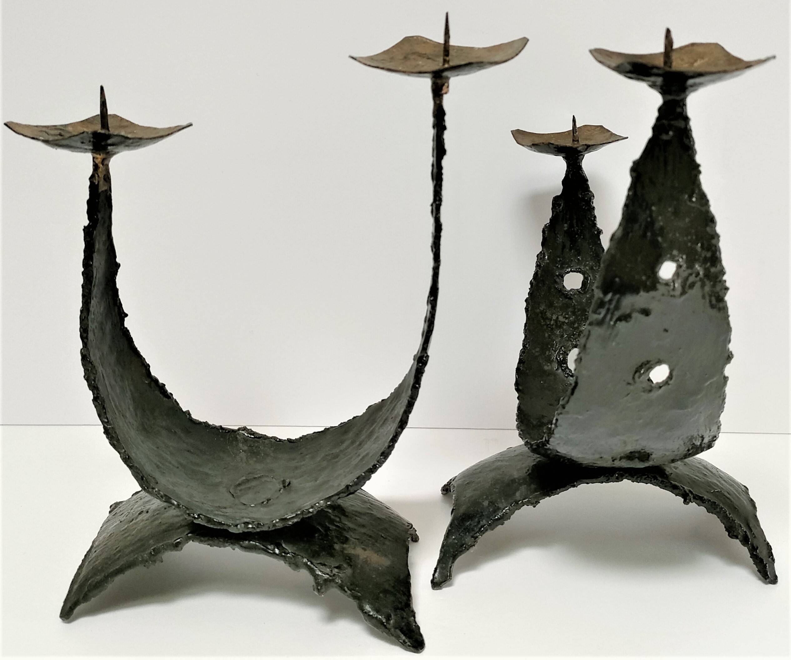 Pair of brutalist design metal candlesticks
