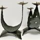 Pair of brutalist design metal candlesticks
