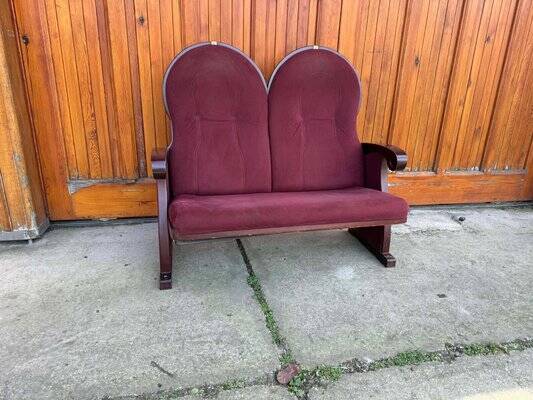 Vintage Art Deco Loveseat with Burgundy Upholstery, 1970