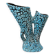 Large sculptural ceramic vase with textured turquoise blue and black glaze – Double horn – H. 31 cm