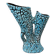 Large sculptural ceramic vase with textured turquoise blue and black glaze – Double horn – H. 31 cm