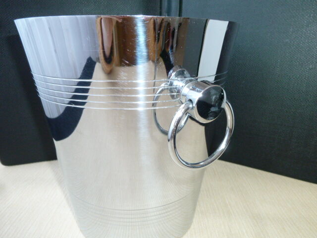 Champagne bucket in chrome steel signed André Leroy