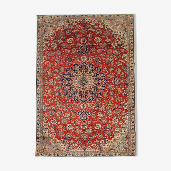 Tapis persan vintage tissé à la main en laine rouge kashan tapis de salon - 209x242cm