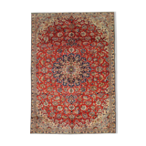 Tapis persan vintage tissé à la main en laine rouge kashan tapis de salon - 209x242cm