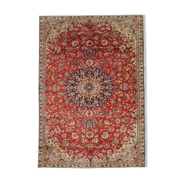 Tapis persan vintage tissé à la main en laine rouge kashan tapis de salon - 209x242cm