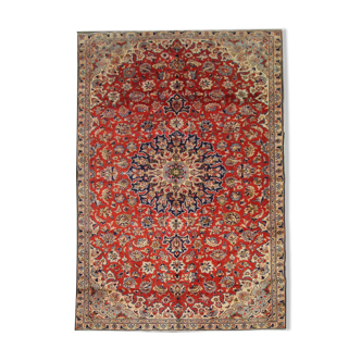 Tapis persan vintage tissé à la main en laine rouge kashan tapis de salon - 209x242cm