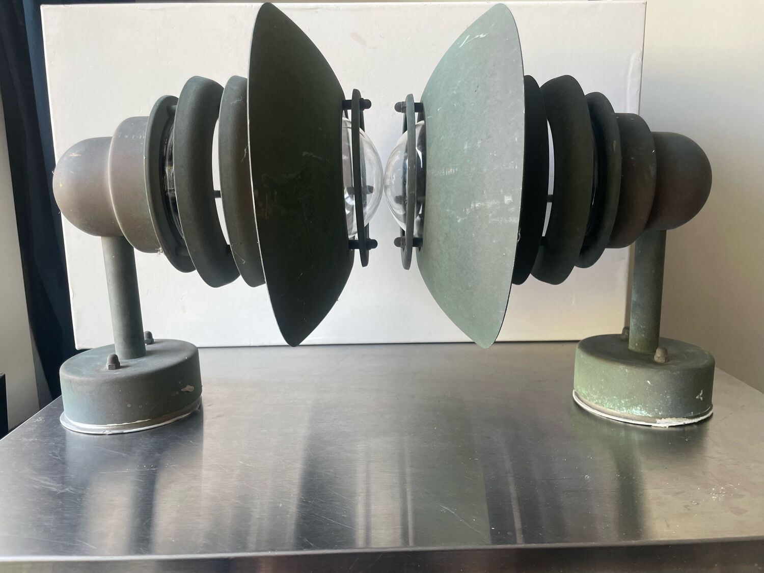 Pair of classic danish vintage outdoor wall lamps in copper