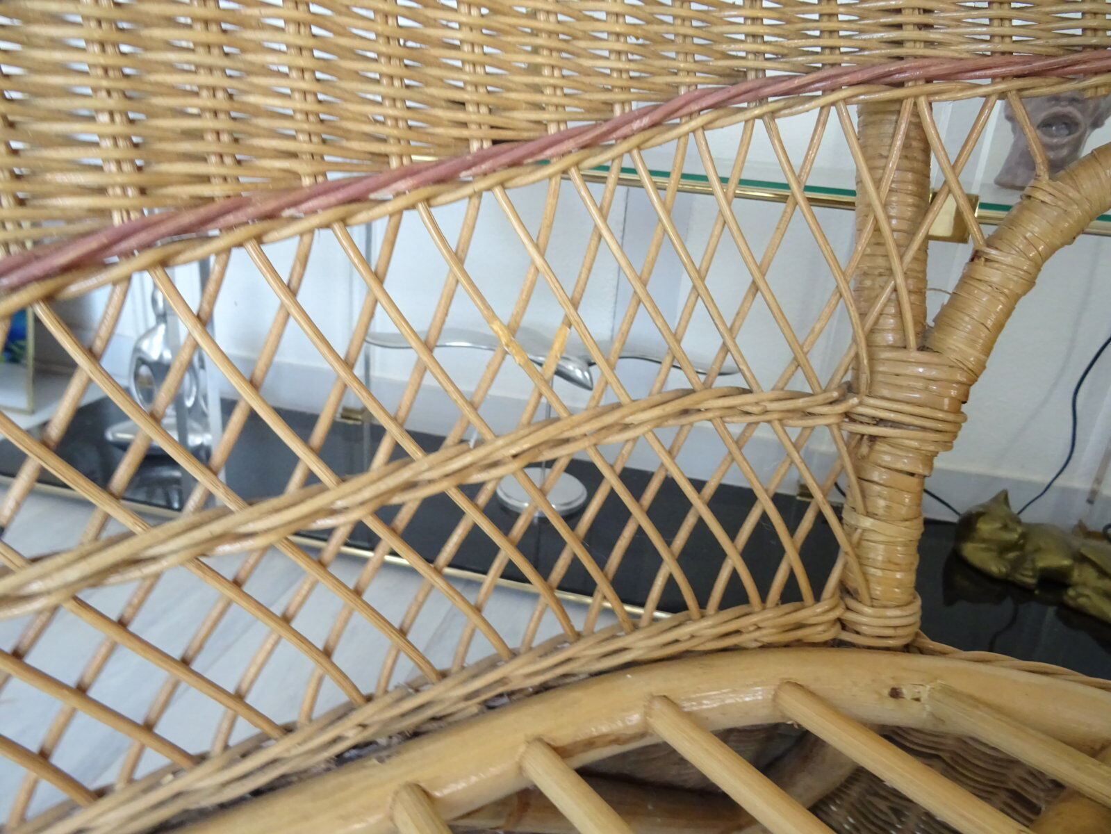 Vintage rattan lounge: one bench, two armchairs