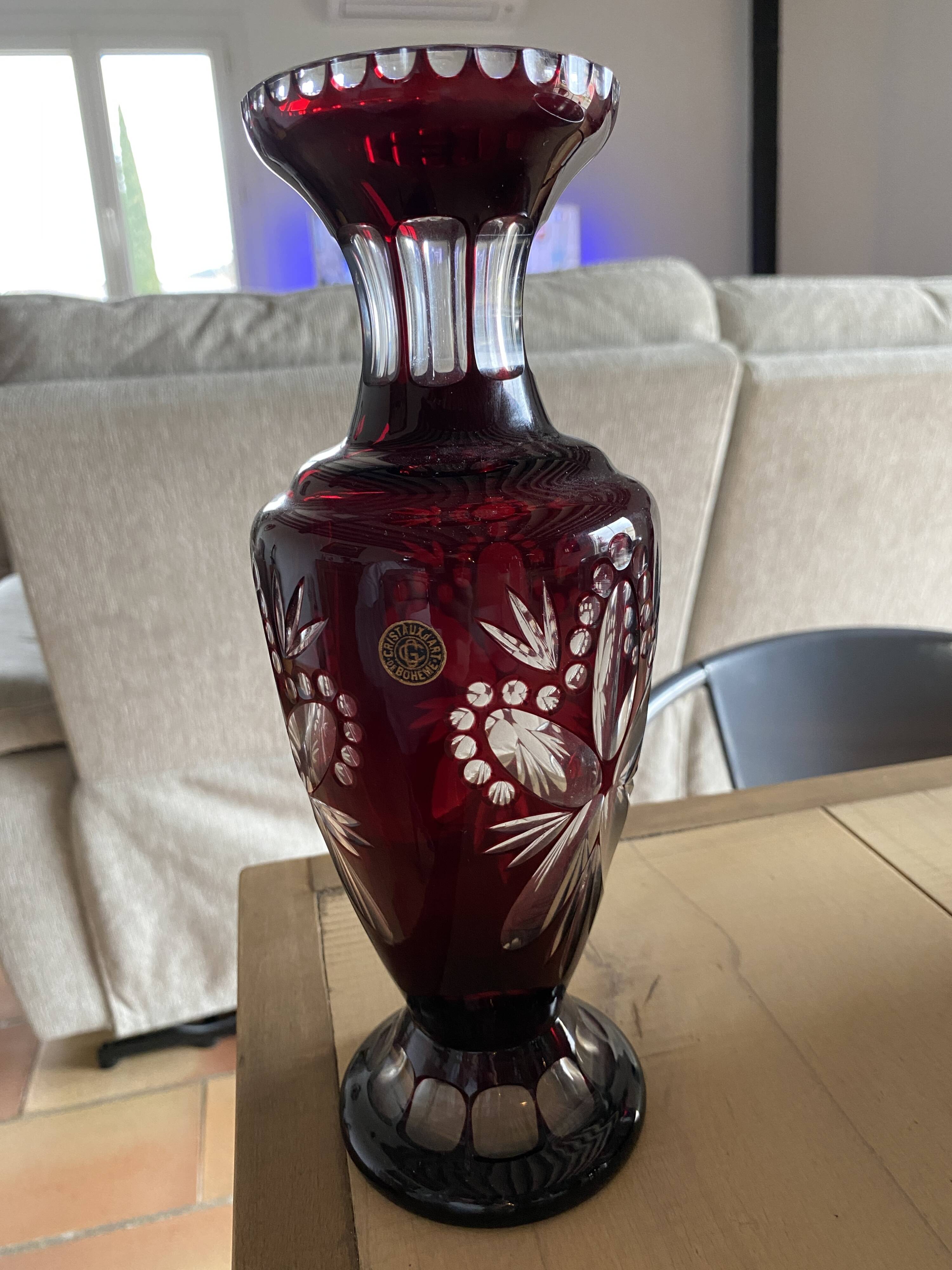 Ruby red cut Bohemian crystal vase - Bohemia Crystal