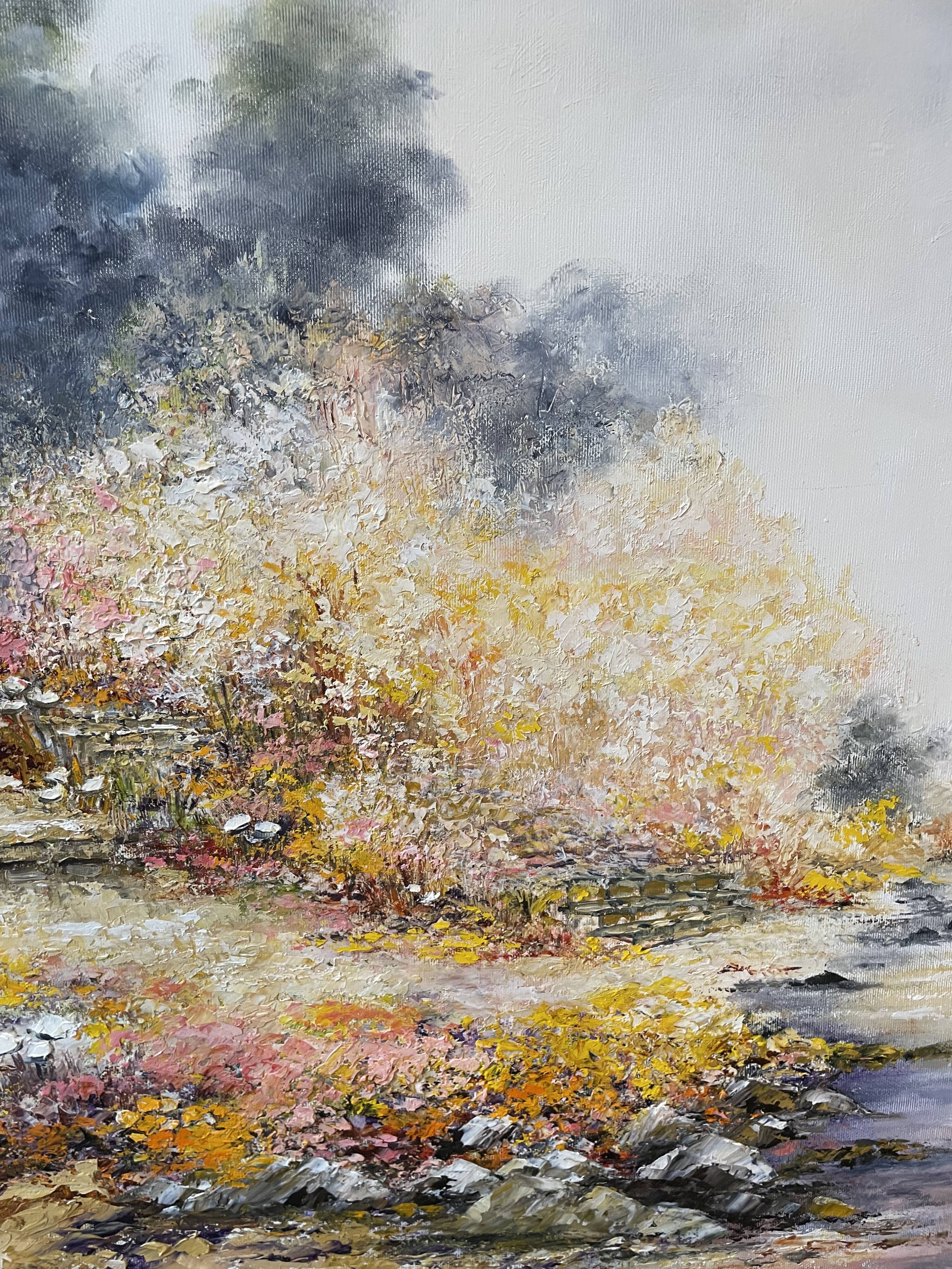 Animated landscape painting oil on canvas signed