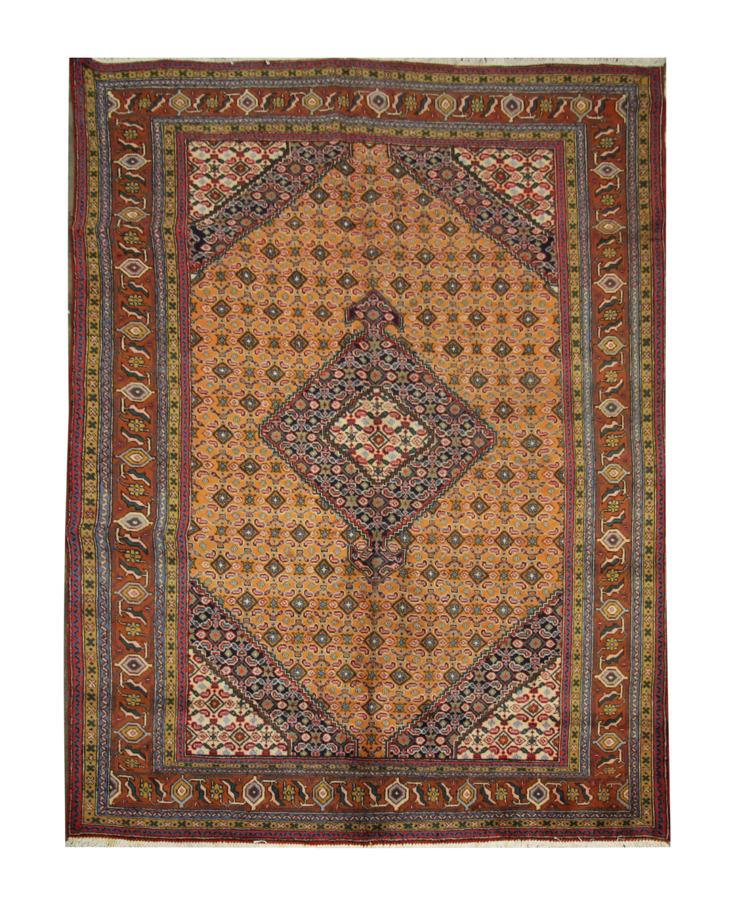 Vintage persian living room rug handwoven red wool ardebil carpet area rug- 197x292cm