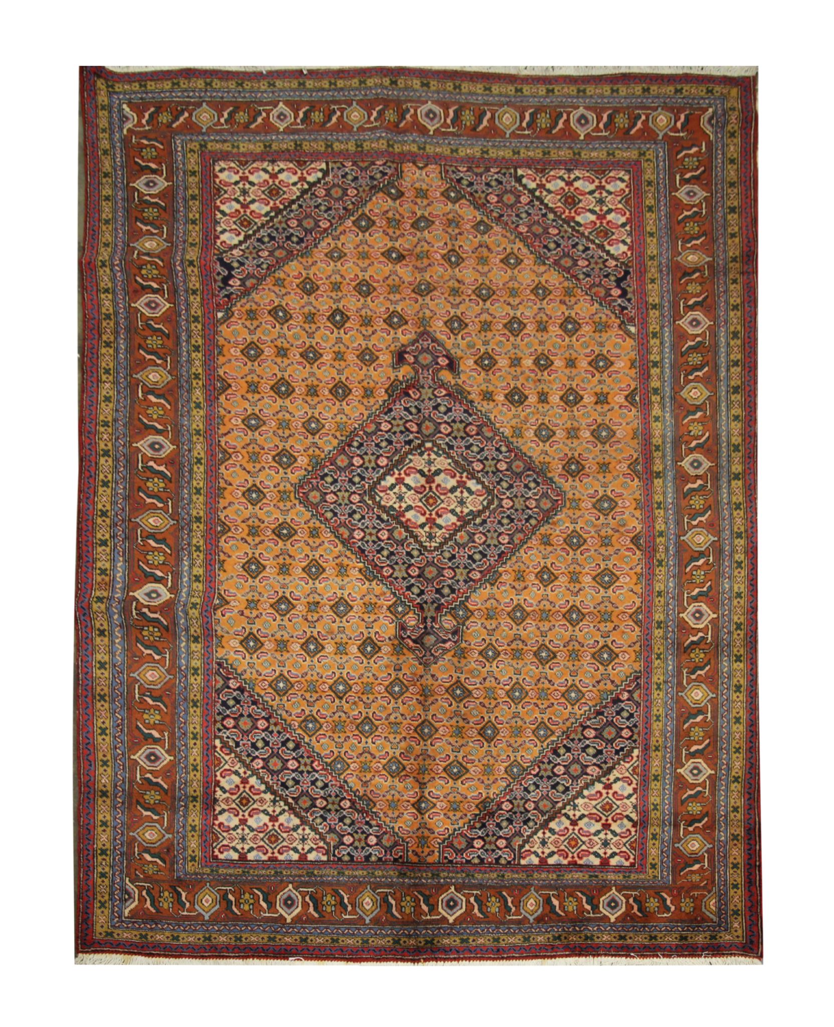 Vintage persian living room rug handwoven red wool ardebil carpet area rug- 197x292cm