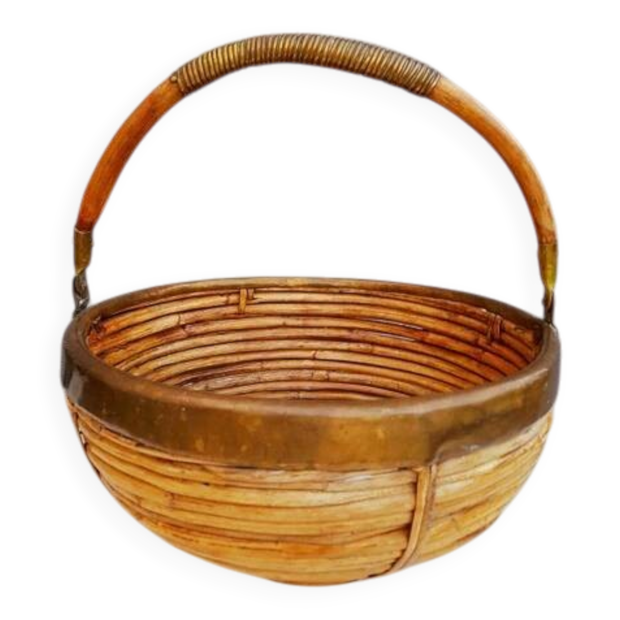 Rattan and brass basket 1970
