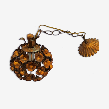 Golden metal flower ball chandelier from the 70s