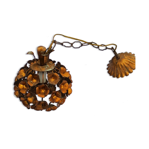 Lustre boule fleurs en métal doré