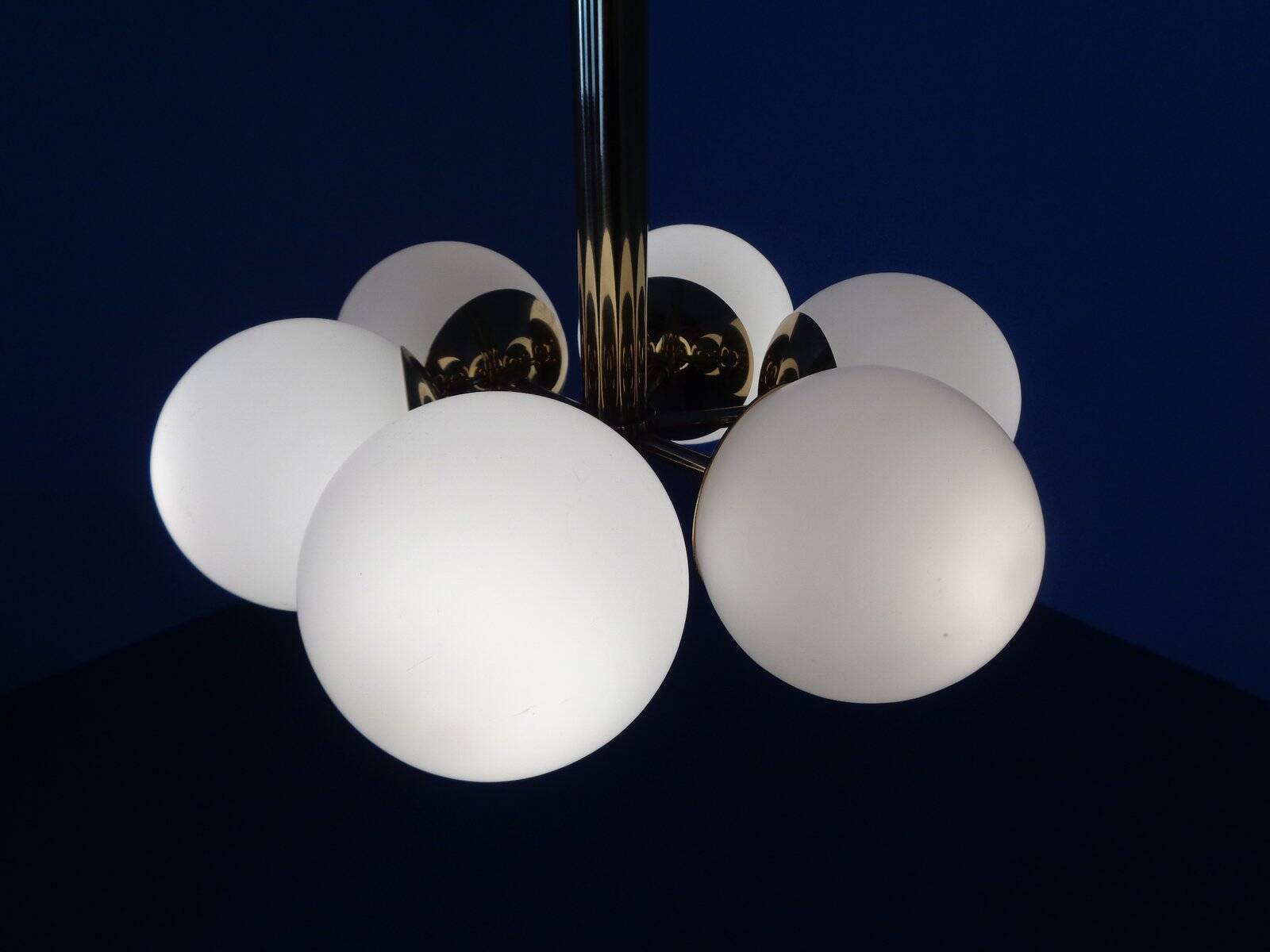 Sputnik brass and glass ceiling chandelier from Kaiser Idell / Kaiser Leuchten, Germany, 1960s