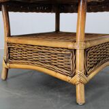 Vintage organic rattan armchair and round coffee table set, 1980s-1990s