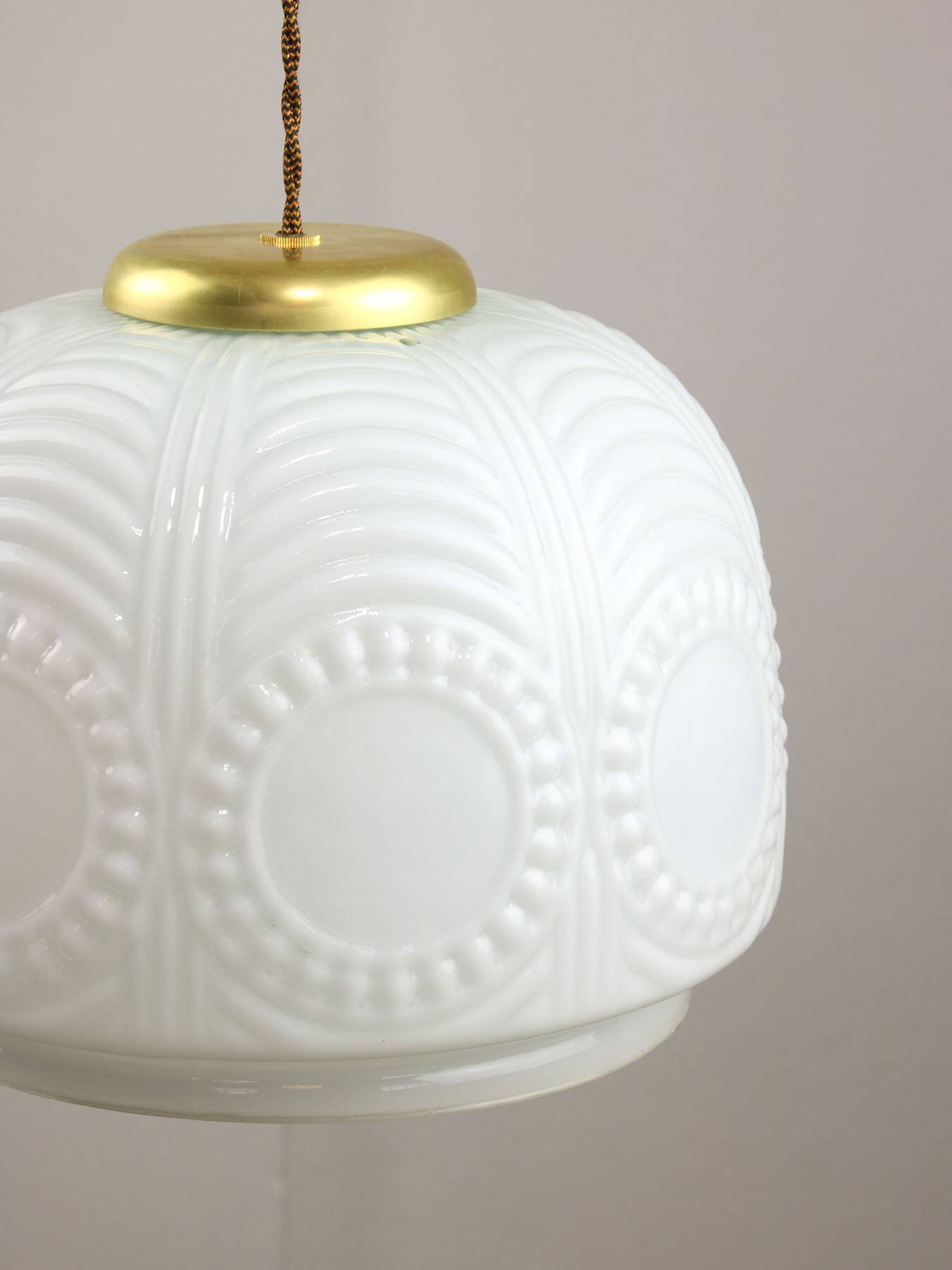 intricate Mid-Century Italian Brass and Opaline Pendant Lamp, 1950s