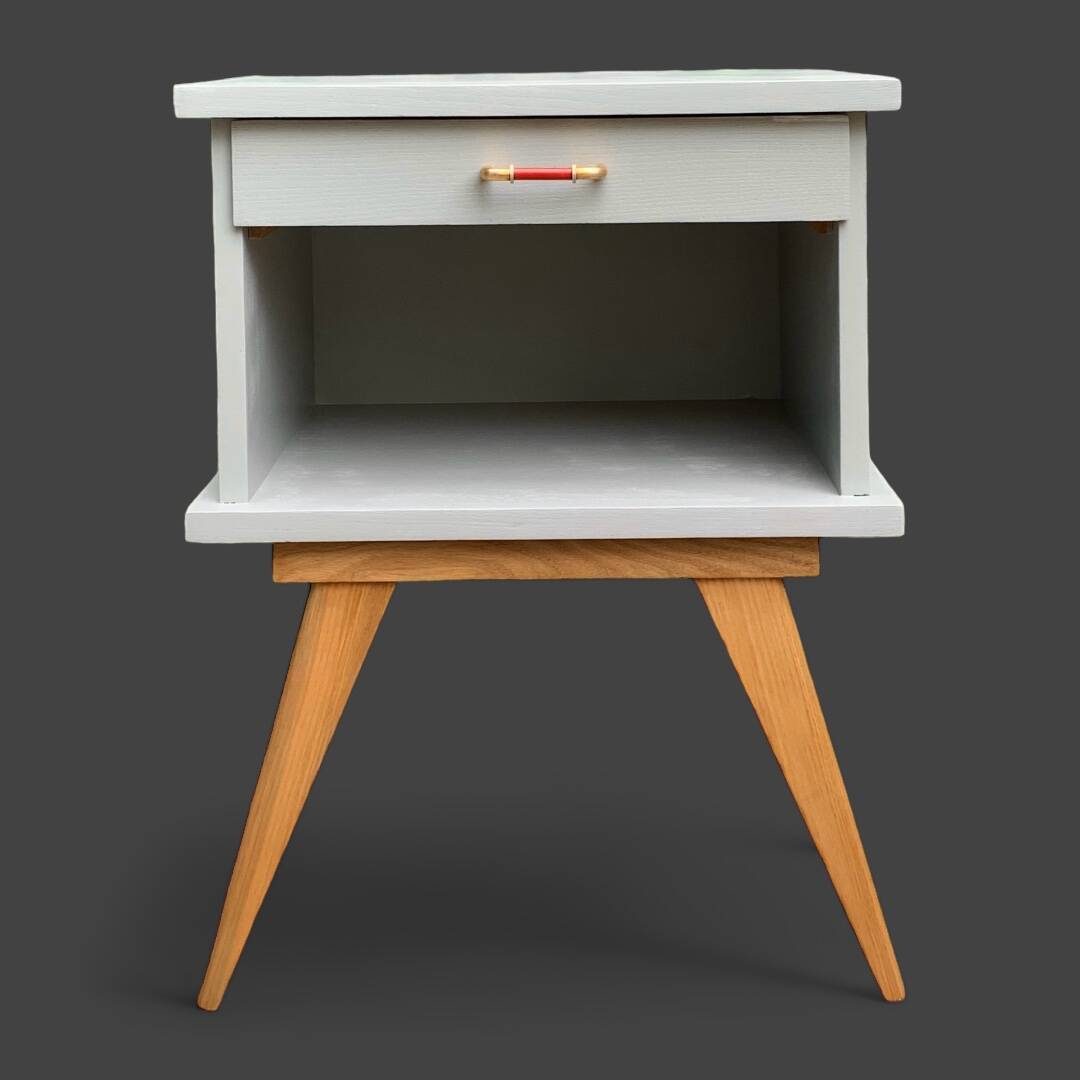 Pair of vintage 1950s compass foot bedside tables