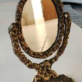 Oval psyche vanity mirror/In old gold bronze Cupids/Rosaces decor