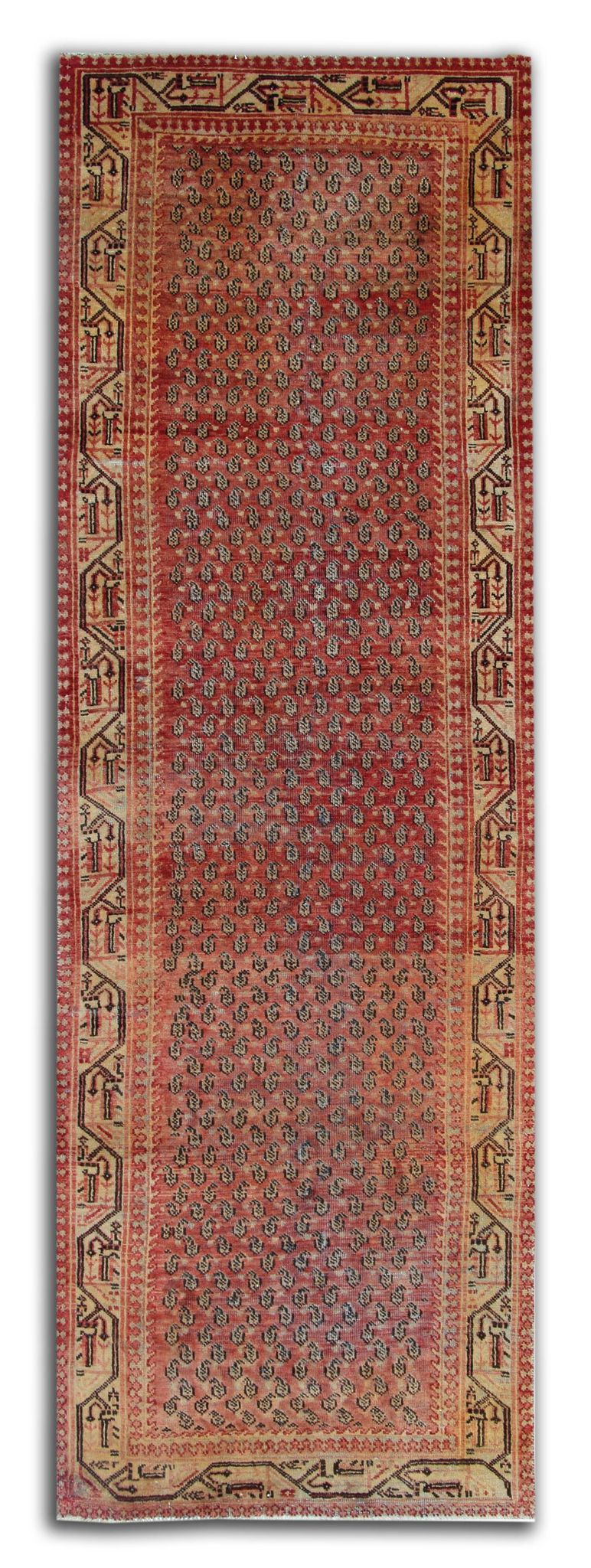 Traditional Persian Runner Rug Handwoven Oriental Blue Wool Persian Carpet 100x307cm