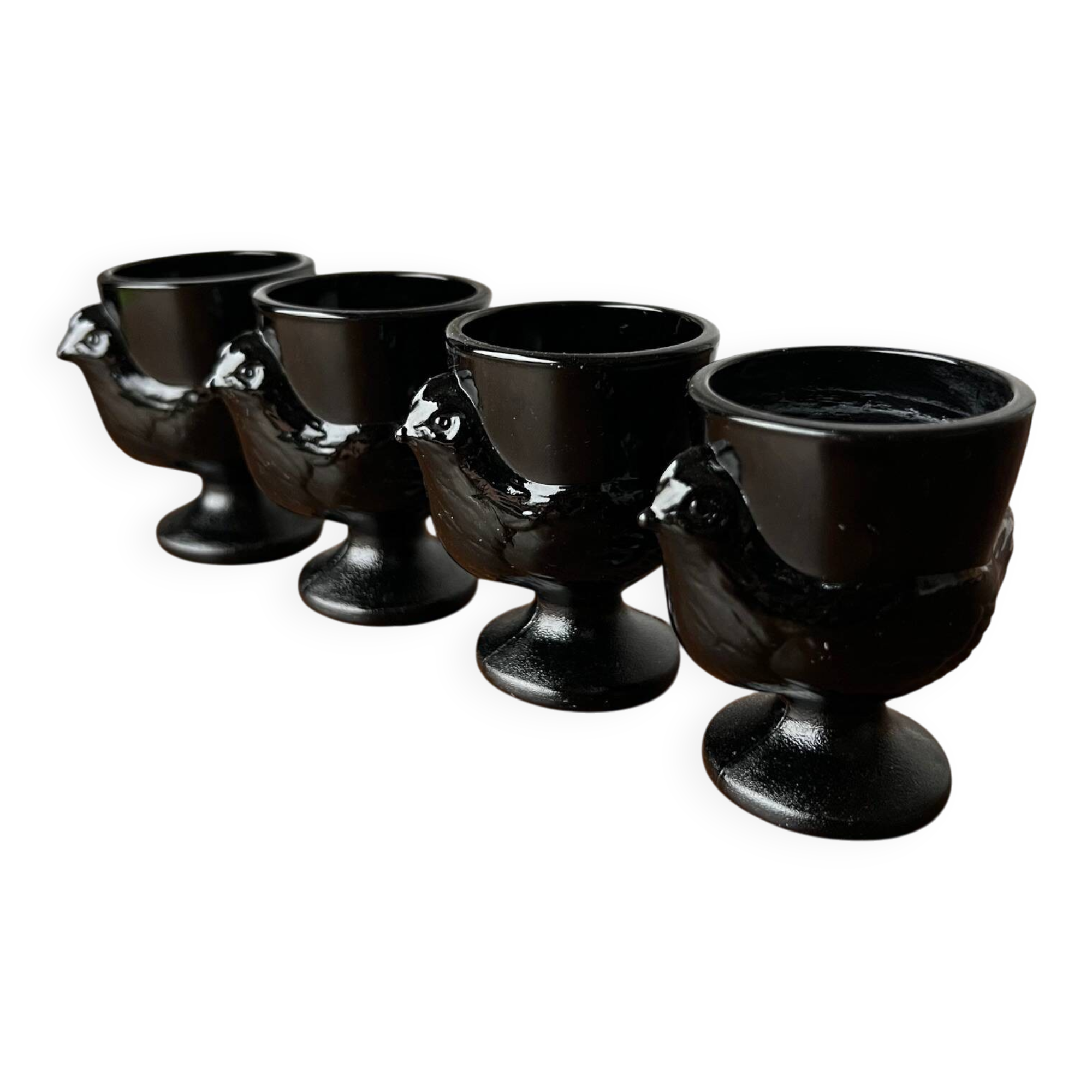 4 "hen" egg cups in black opaline
