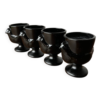 4 "hen" egg cups in black opaline