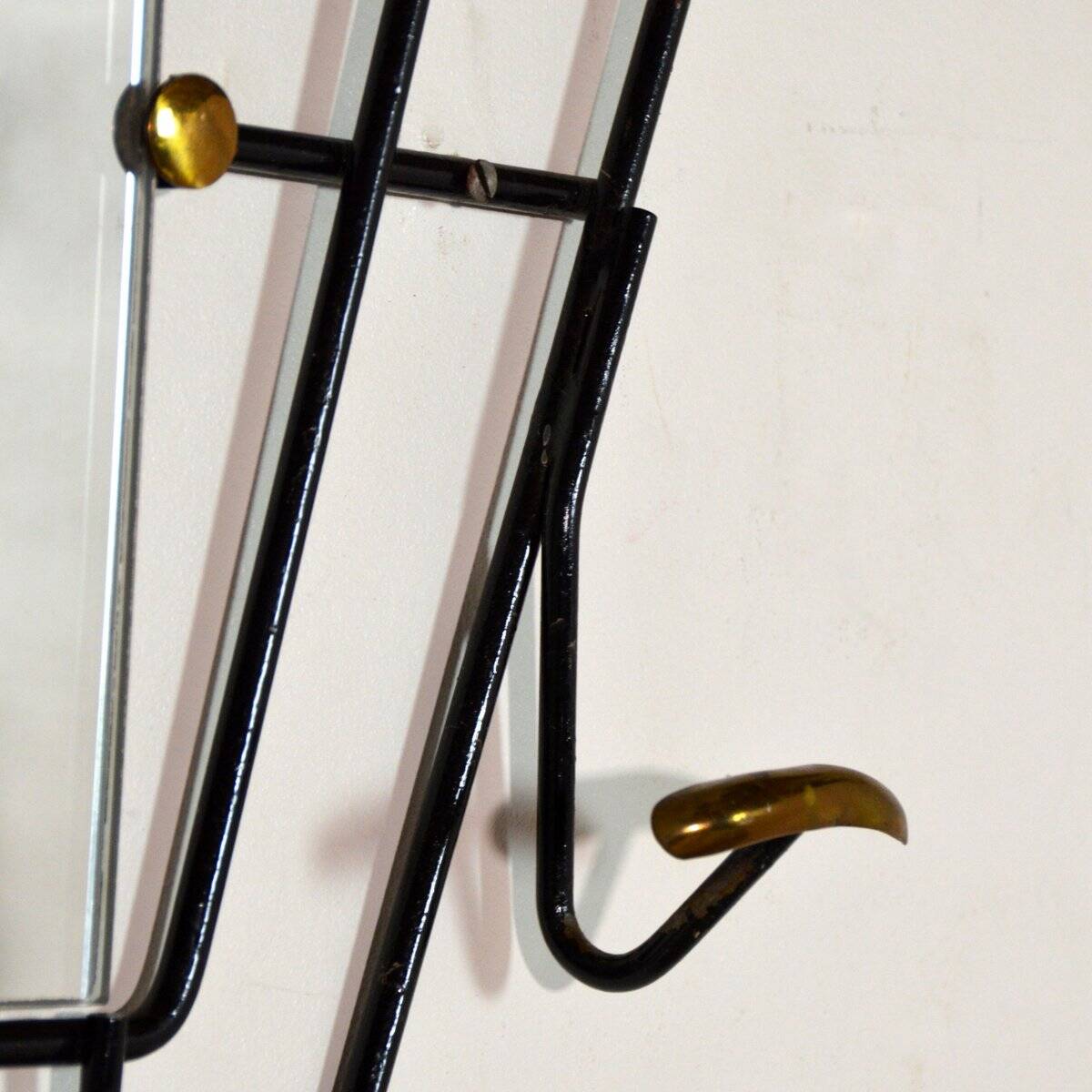 Black and gold brass wall-mounted coat rack / hat rack, 1950s