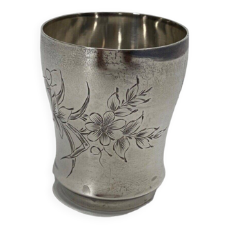 Timbale argent poinçons Minerve orfèvre RB gravure décor floral 40 grammes