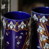 Pair of Art Nouveau vases in Lunéville porcelain - Floral motifs in gilded relief