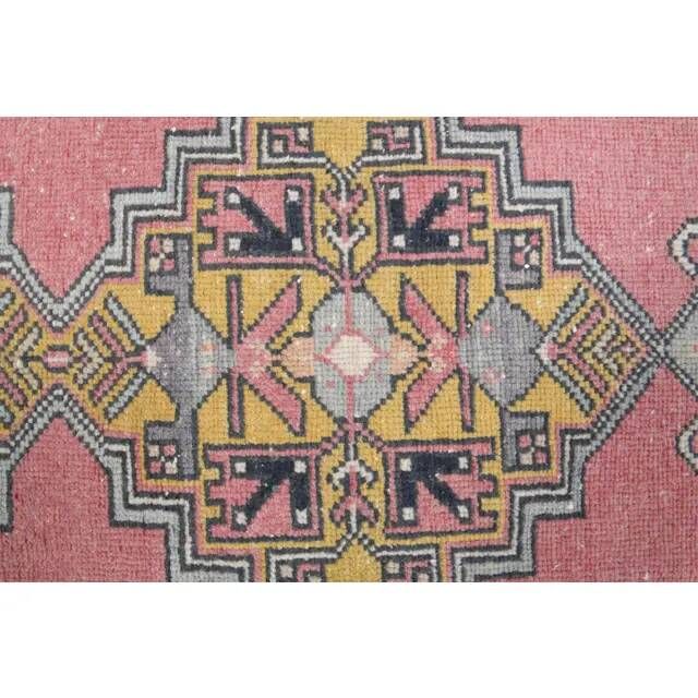 1970s Turkish Oushak Handmade Wool Cotton Pink Area Rug 114x212