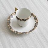 7 Limoges porcelain cups and saucers with gold decoration and floral motif.