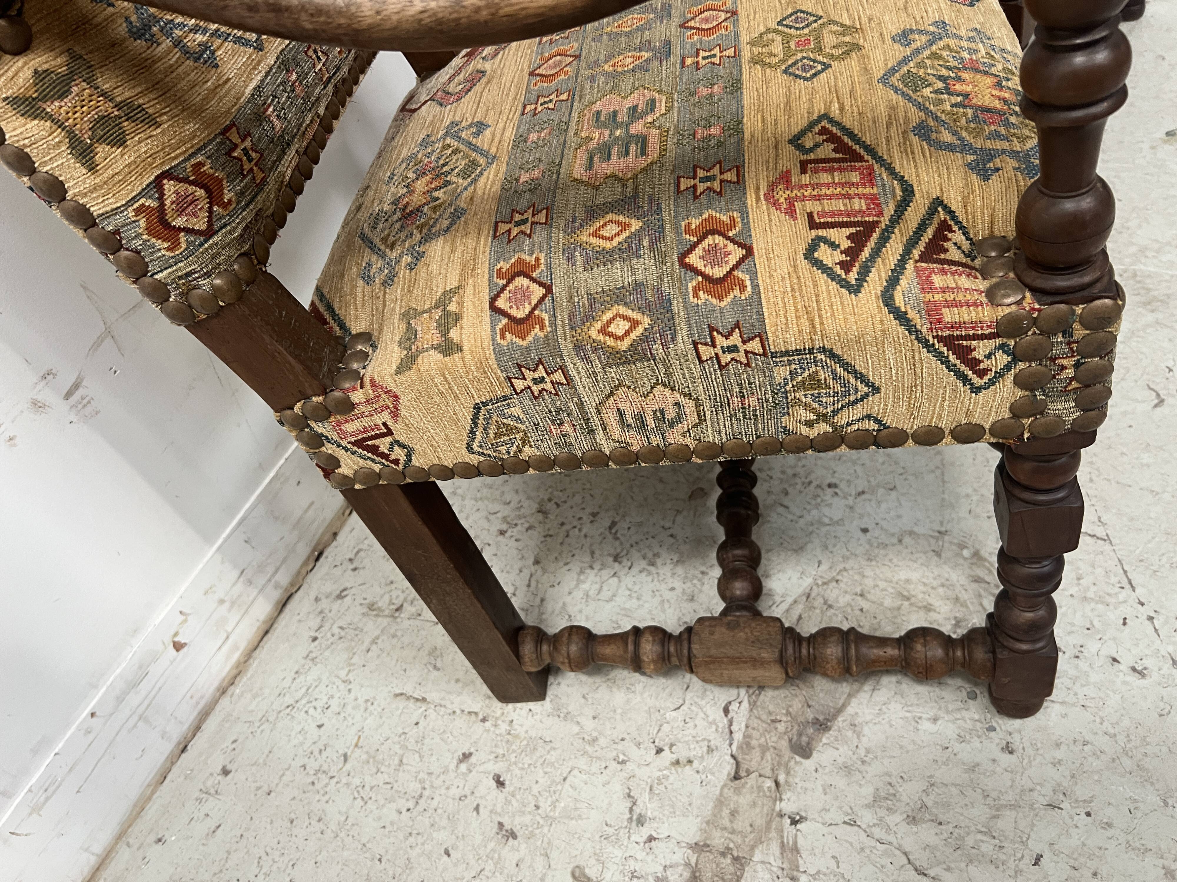 Set of four Louis XIII style high-back armchairs, 20th century.