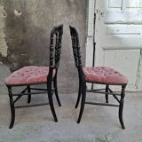 Paire de chaises Napoléon III noir et velours rose