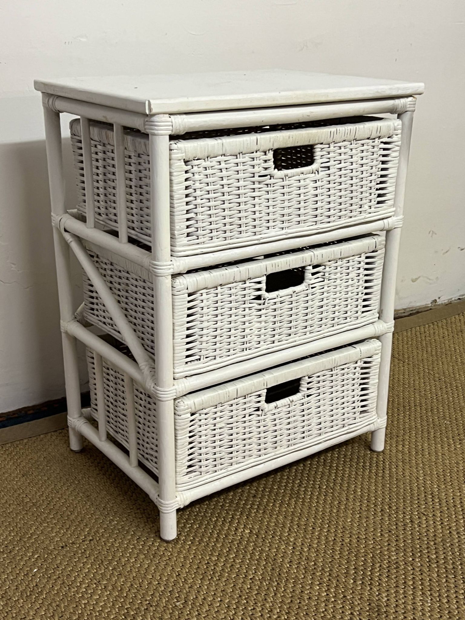 Vintage rattan storage unit, 3 drawers