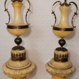 Pair of lamp on column in alabaster gilded brass frame