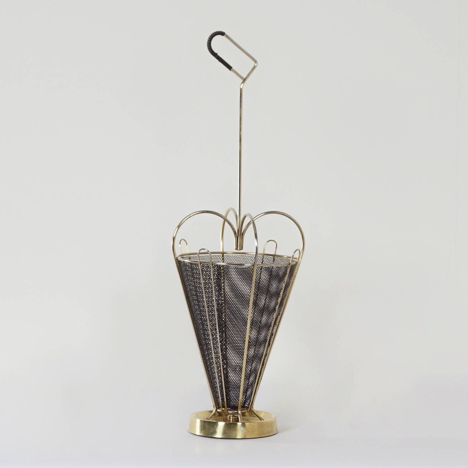 Mid-century umbrella stand of brass and perforated metal, 1950s