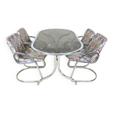 Vintage Gastone Rinaldi chrome & smoked glass dining table + chairs