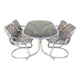 Vintage Gastone Rinaldi chrome & smoked glass dining table + chairs