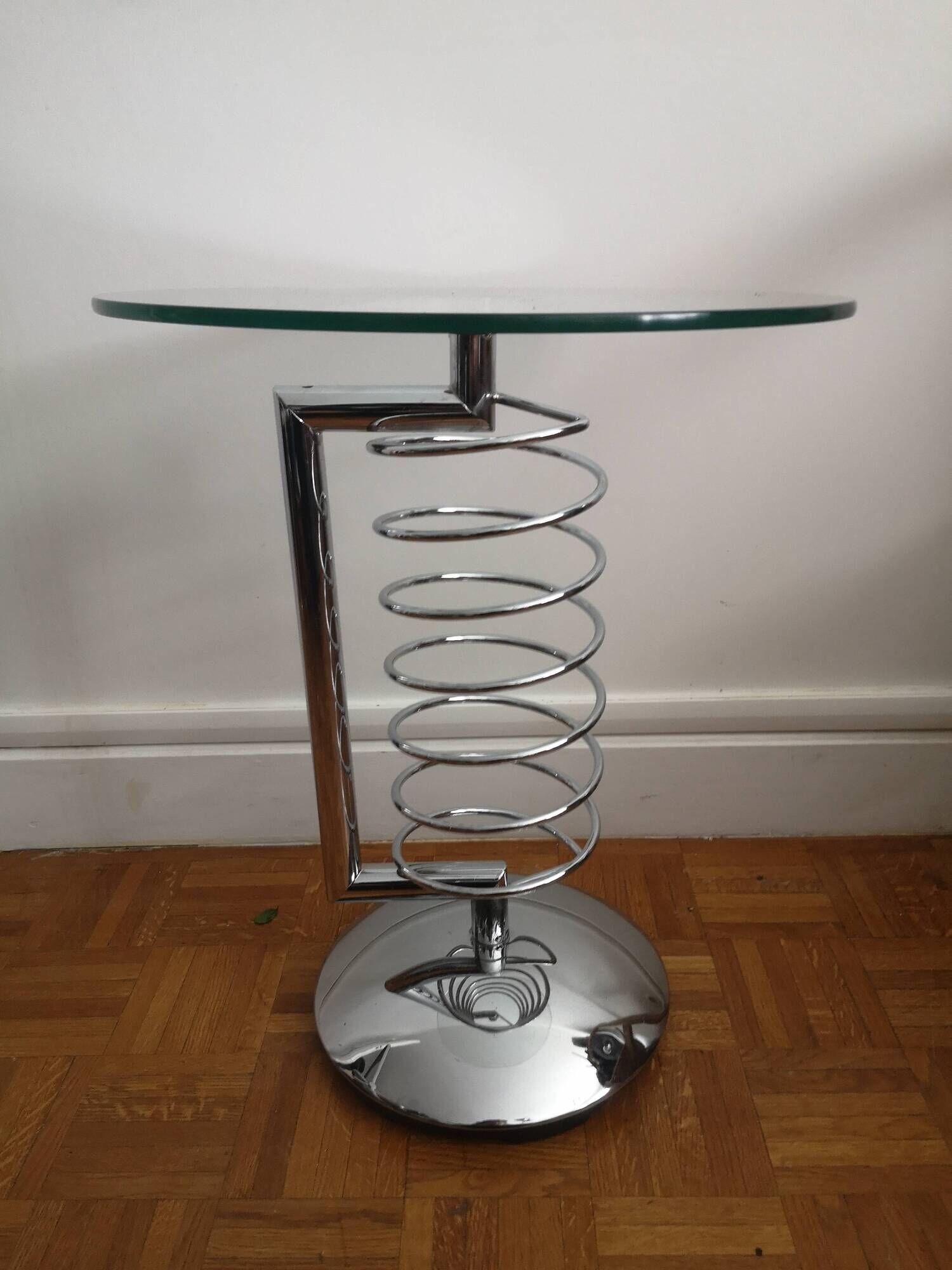 Table d'appoint chrome et verre vintage design space age