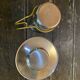 Old Pair of Stainless Steel Cup + Golden Metal Handle Made in ITALY Vintage #D46