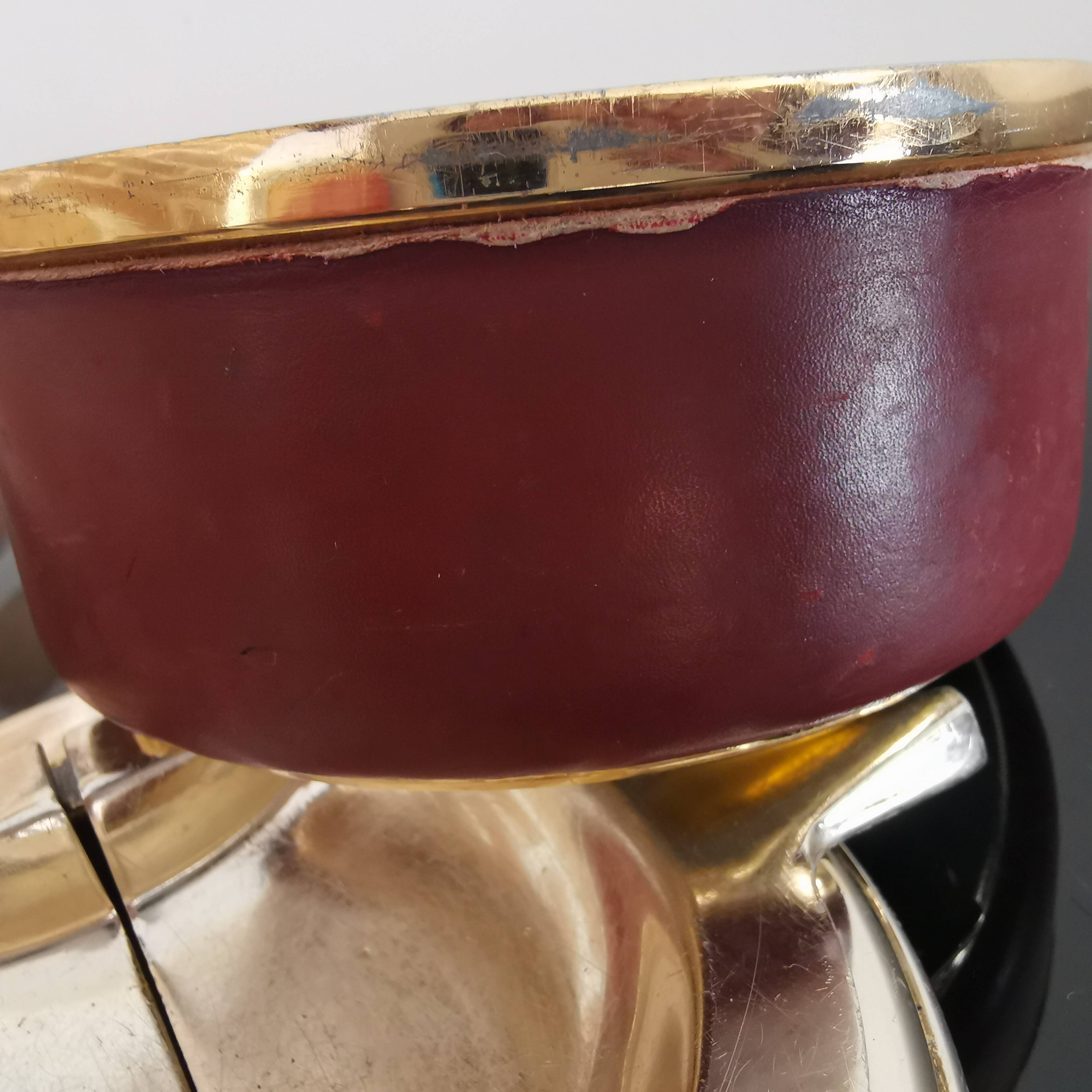 1950s Flamidor Diplomate style ashtray covered in leather with brass tray