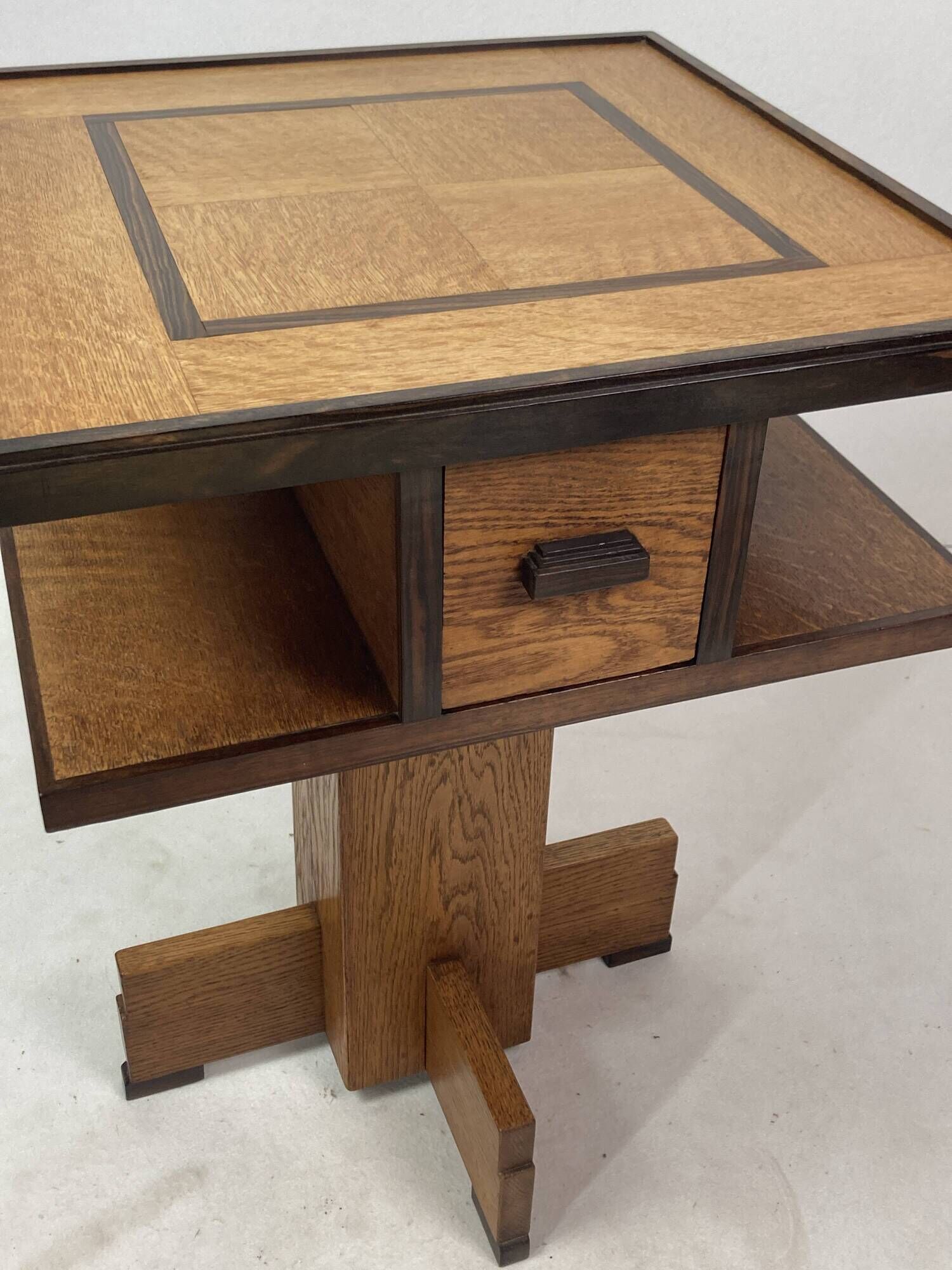 Dutch art deco Amsterdam school oak and coromandel side table, 1930s