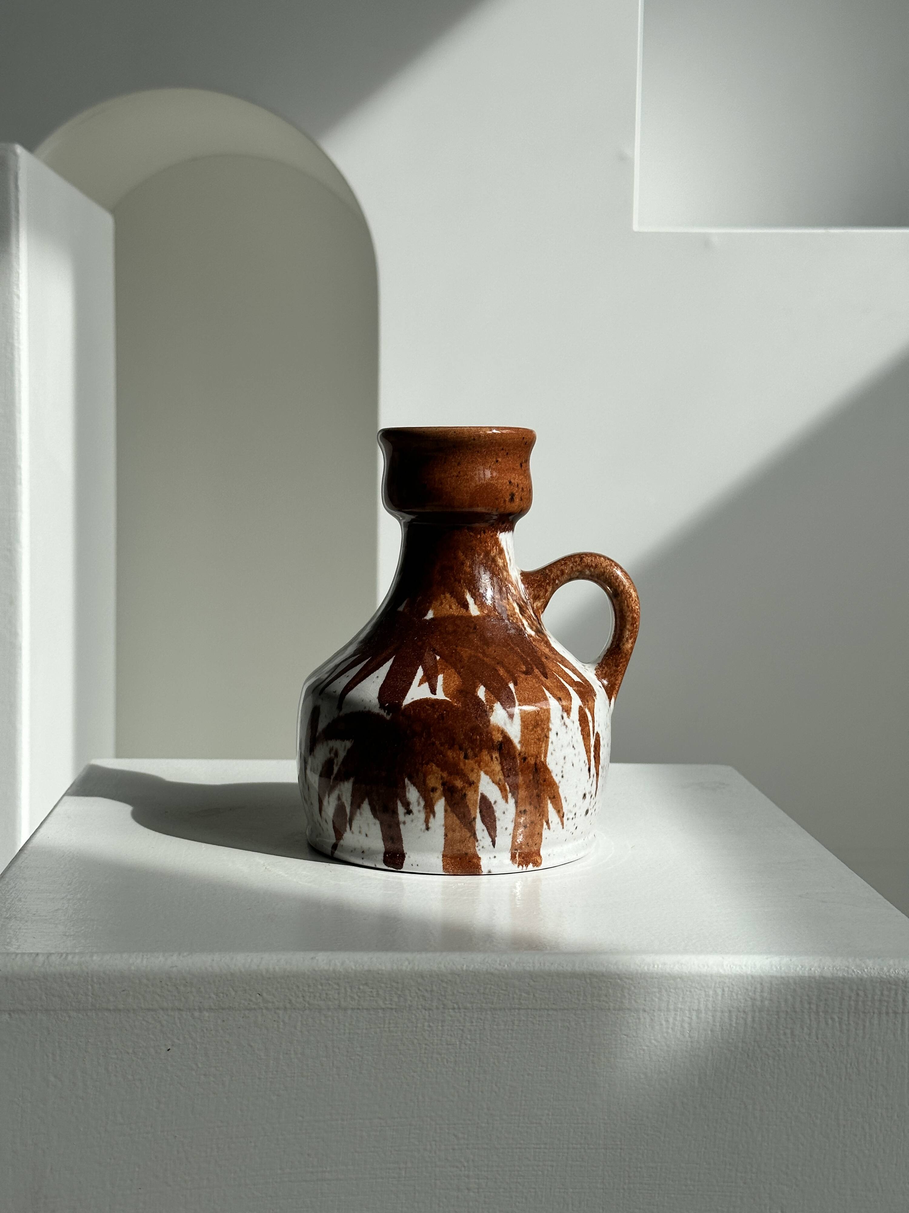 Small white and brown vase or pitcher West Germany H:15cm D:10.5cm